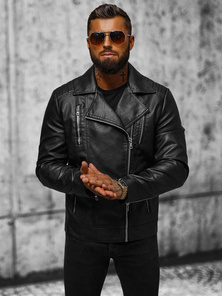 Мъжко кожено яке черно OZONEE JS/11Z8067