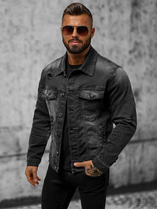 Мъжко джинсово яке черно OZONEE NB/MJ506NZ