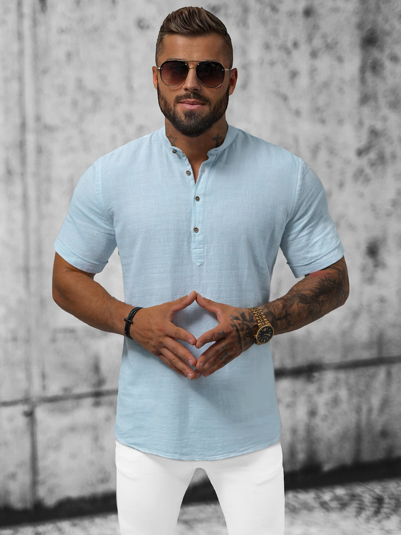 Мъжка риза с къс ръкав светлосиня OZONEE O/V46