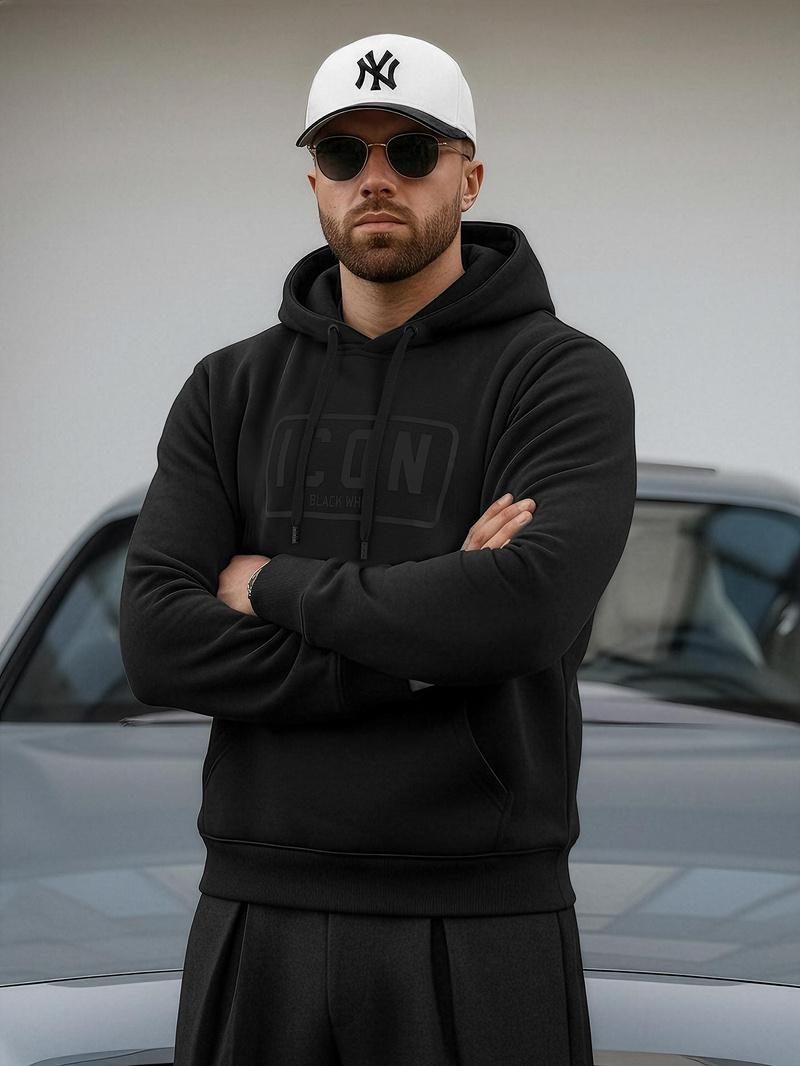 Мъжки суитшърт с качулка черен OZONEE JS/8B1975/3