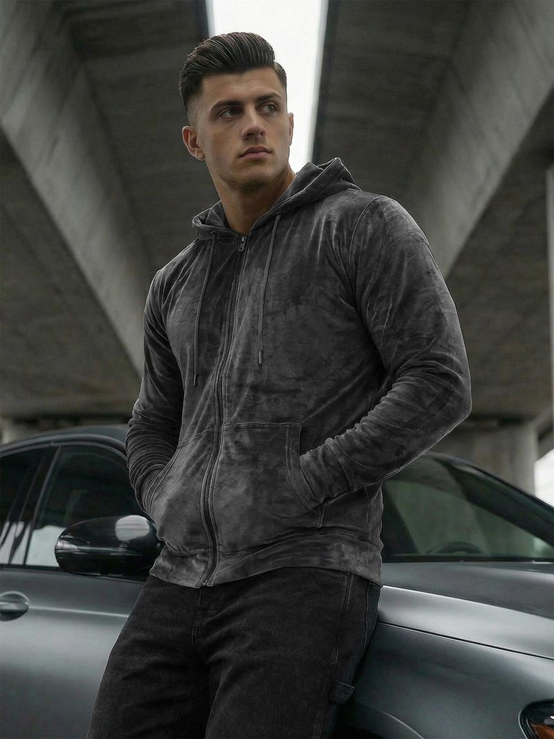 Мъжки велурен суитшърт графитна OZONEE JS/8B1168/6Z