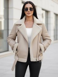Дамско кожено яке бежова OZONEE JS/11Z8177Z