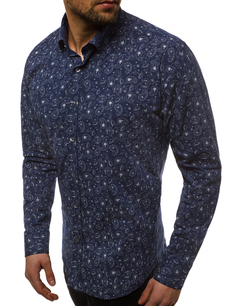 Мъжка риза тъмнсиня OZONEE B/K62