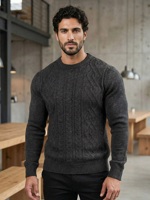 Мъжки пуловер графитен OZONEE JS/59B3610/5