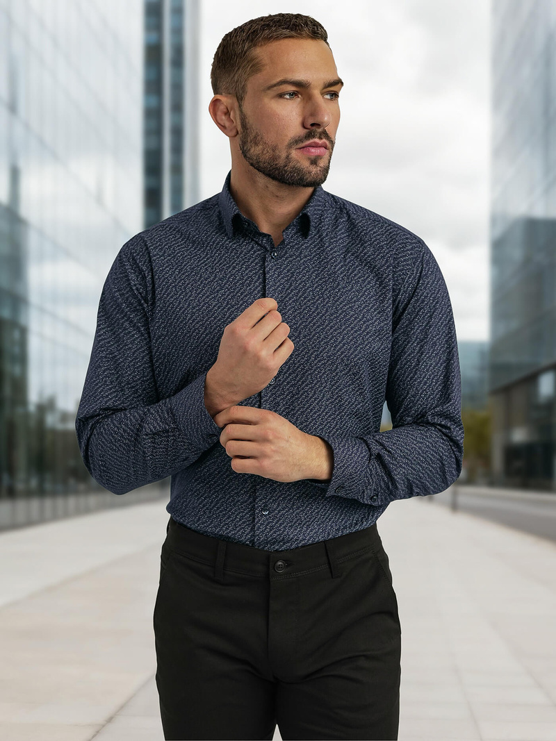 Мъжка риза тъмносиньо OZONEE V/V186