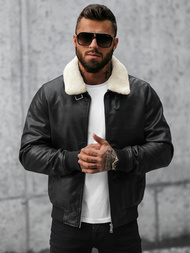 Мъжко кожено яке черно OZONEE JB/JP1178Z