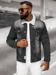 Мъжко джинсово яке шерпа черно OZONEE NB/MJ513N