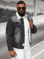 Мъжко джинсово яке шерпа черно OZONEE NB/MJ513N