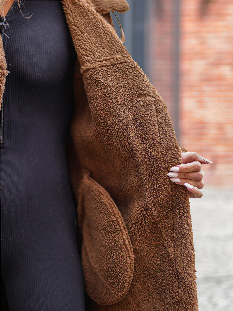 Дамско кожено палто камел OZONEE JS/11Z8253