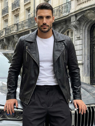 Мъжко кожено яке черно OZONEE JS/11Z8067Z