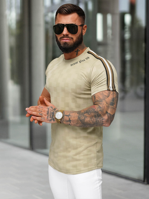 Мъжка тениска бежова OZONEE O/QS11621
