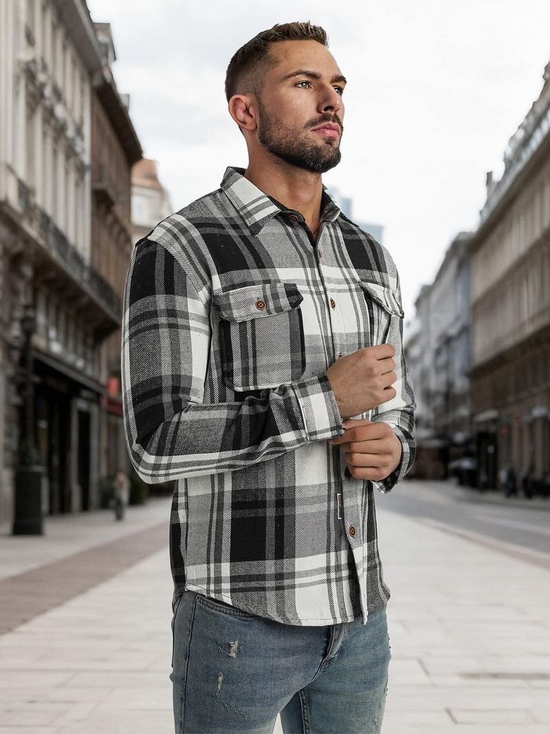 Мъжка риза черно-бяла OZONEE NB/MC728N/3