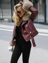 Дамско кожено яке бордо OZONEE JS/61M8512/6