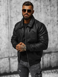 Мъжко кожено яке черно OZONEE JB/JP1178Z