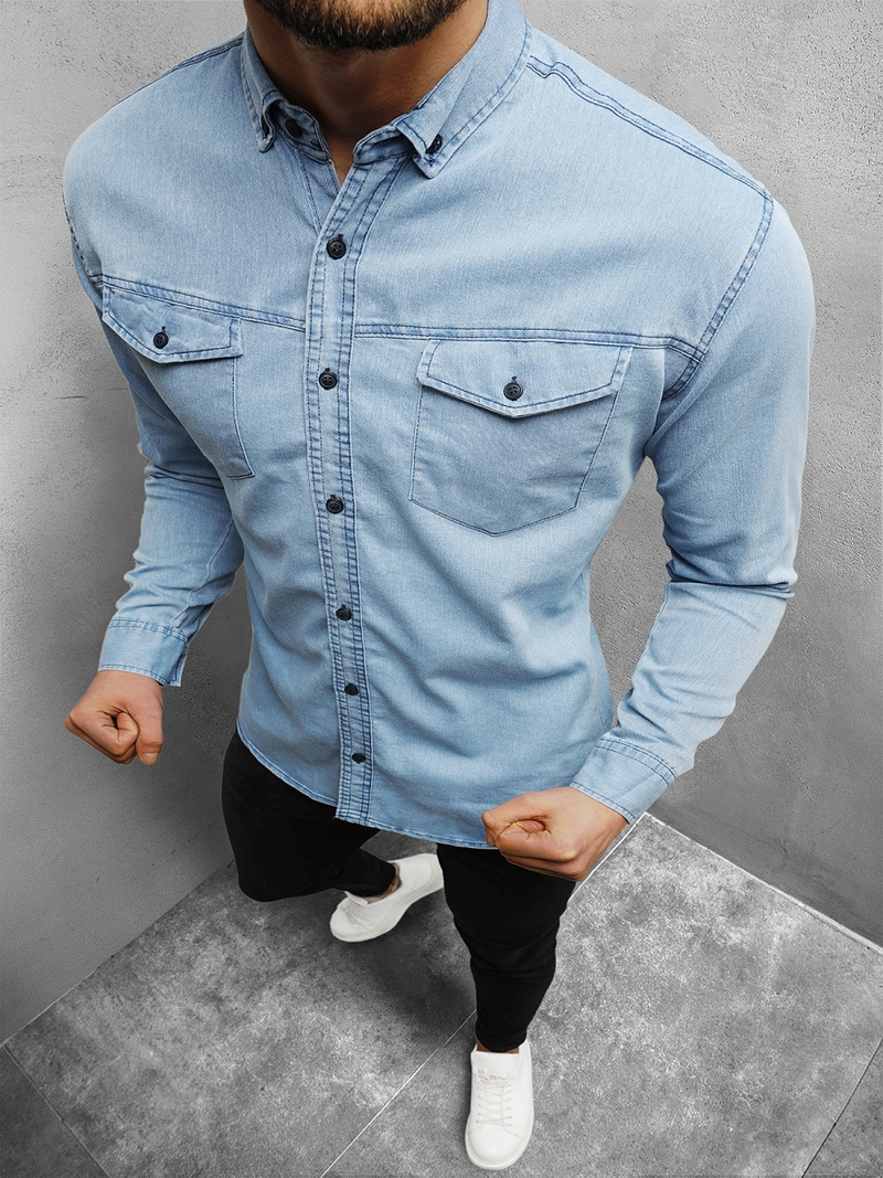 Mъжка дънкова риза светлосиня OZONEE O/K1263