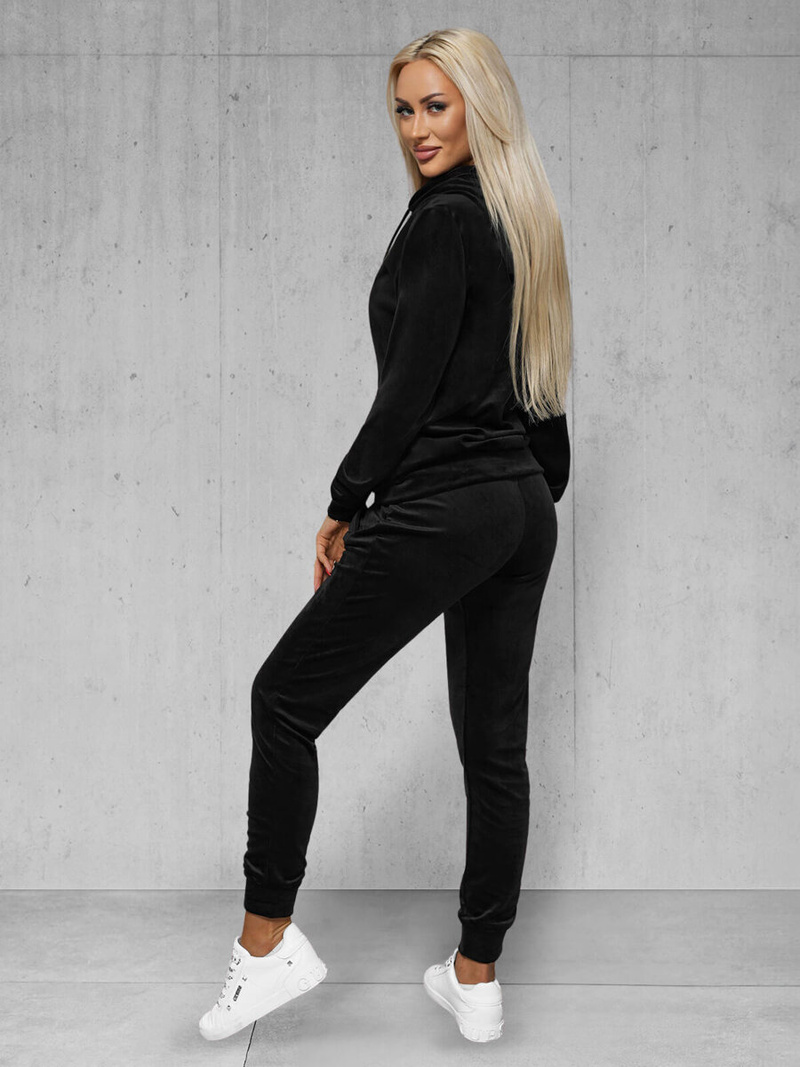 Дамска велурен спортен екип черен OZONEE JS/8C1176/3