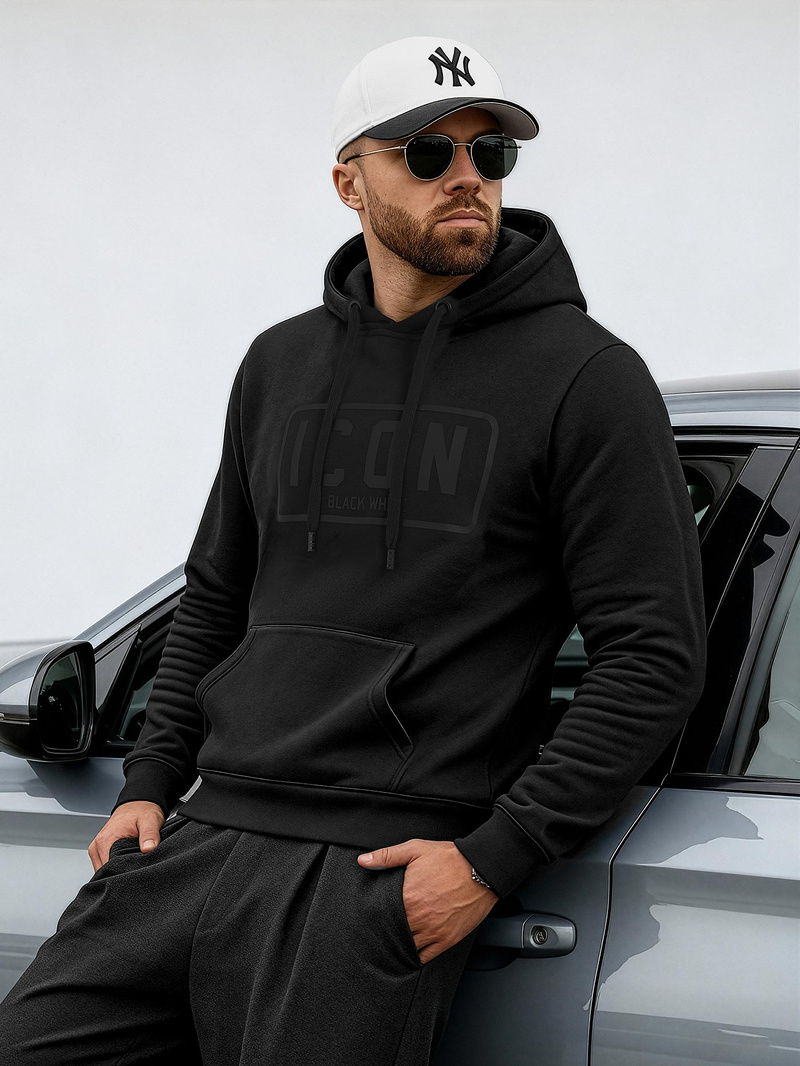 Мъжки суитшърт с качулка черен OZONEE JS/8B1975/3