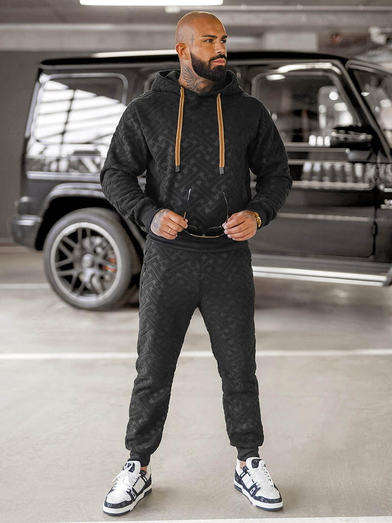 Мъжки велурен спортен екип черен OZONEE O/3C390