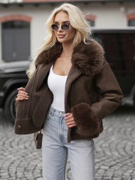 Дамско кожено яке шоколад OZONEE JS/61M8505/84Z