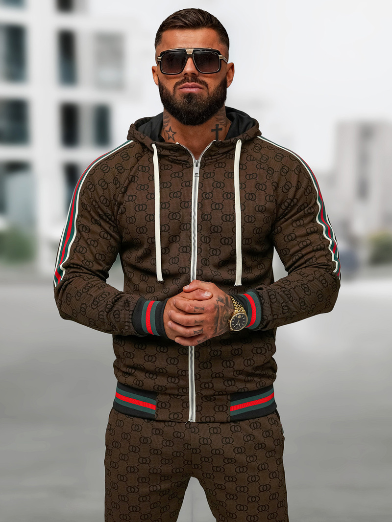 Мъжки спортен екип тъмно-бежово OZONEE O/FF5111AB