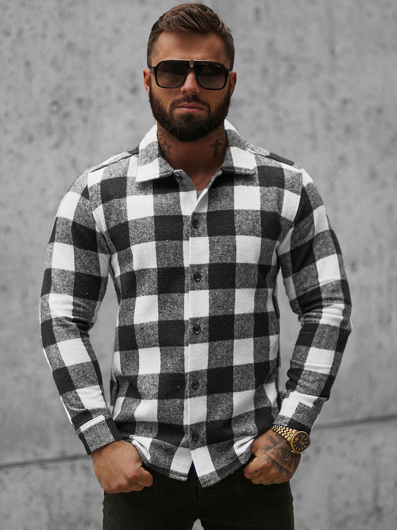 Мъжка риза черно-бяла OZONEE O/L0149