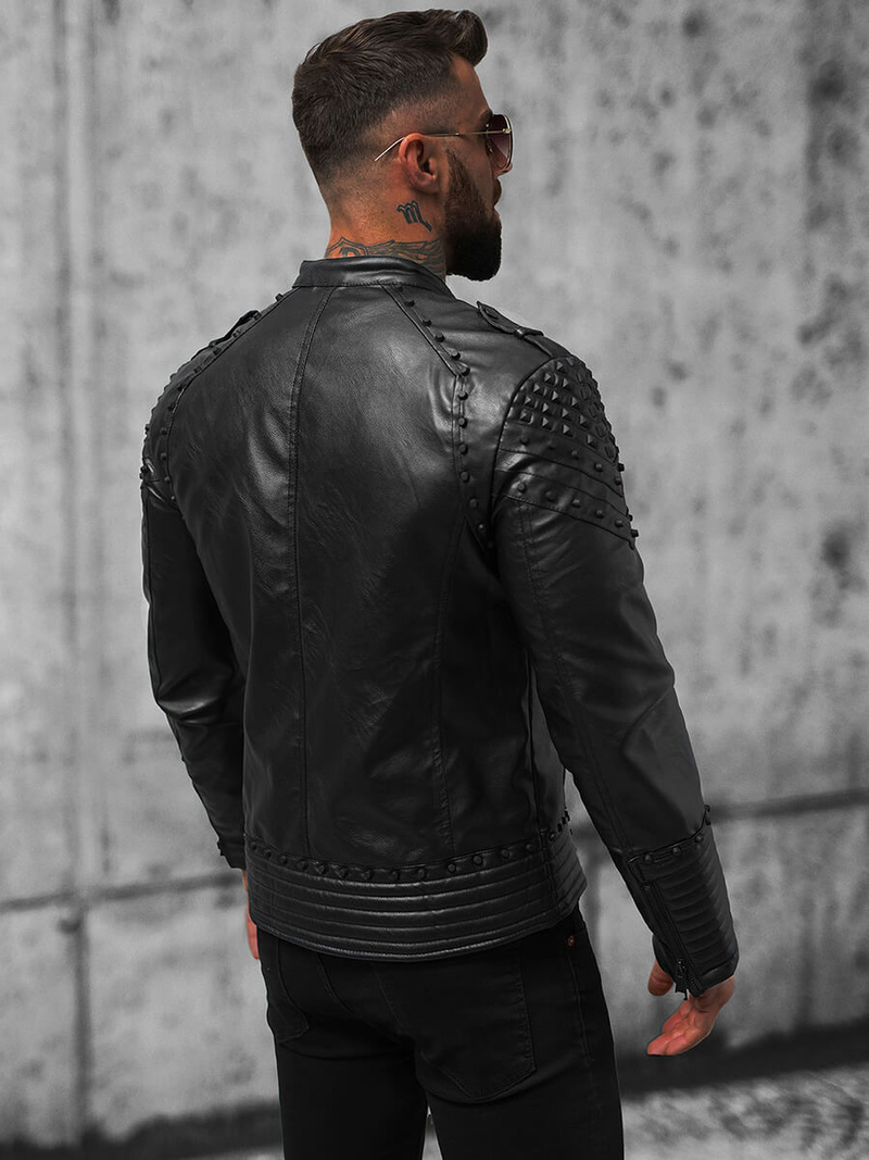 Мъжко кожено яке черно OZONEE O/8901