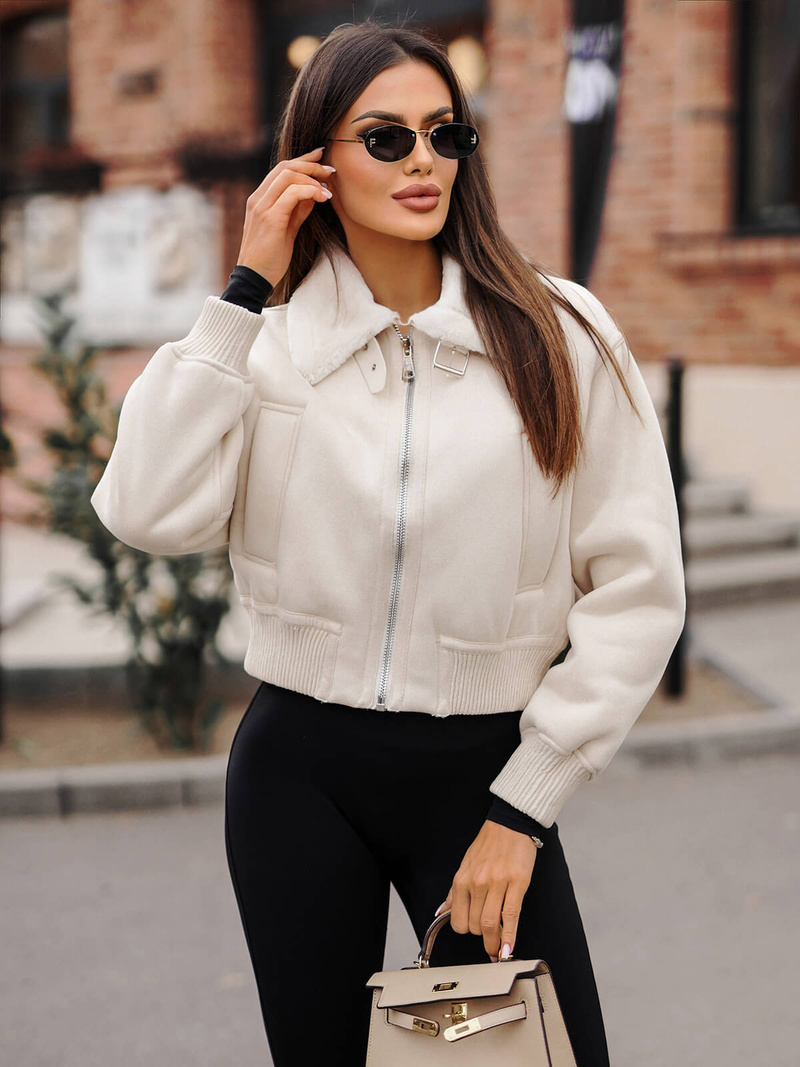 Дамско яке екрю OZONEE O/81326