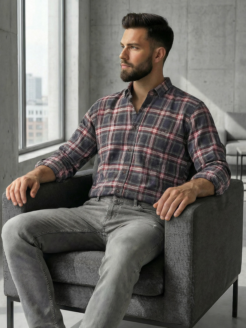 Мъжка риза бордо OZONEE V/V178Z