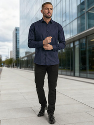 Мъжка риза тъмносиньо OZONEE V/V183