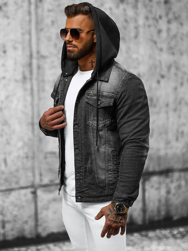 Мъжко джинсово яке черна OZONEE NB/MJ530N