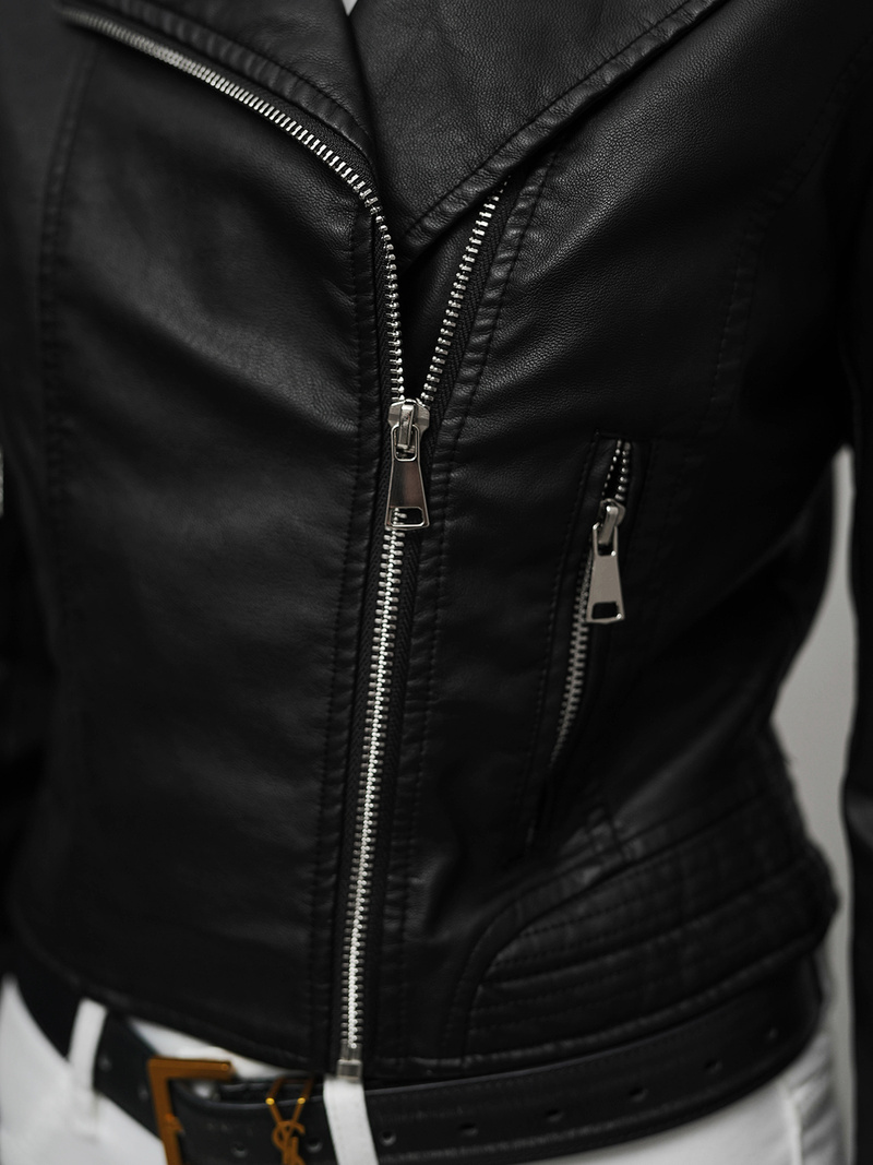 Дамско кожено яке черна OZONEE JS/11Z8028Z