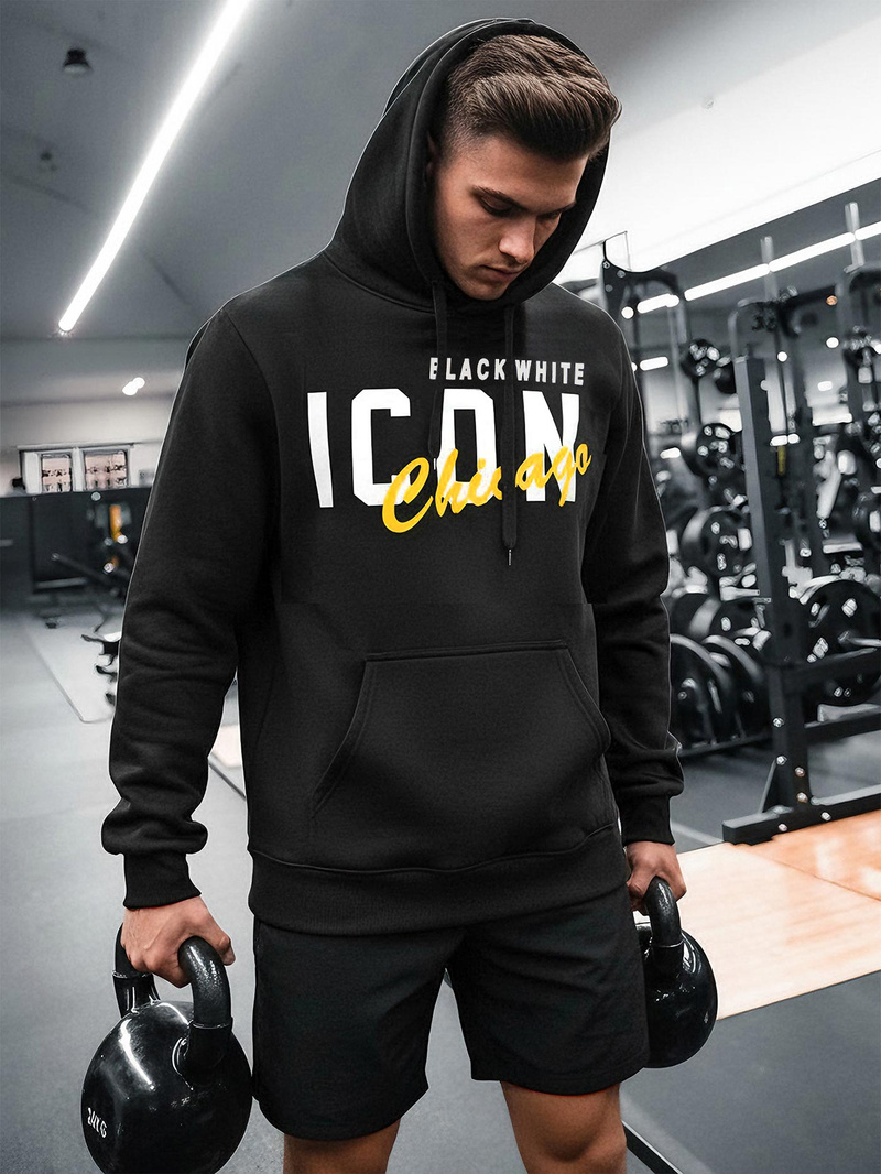 Мъжки суитшърт с качулка черен OZONEE JS/8B1736/3