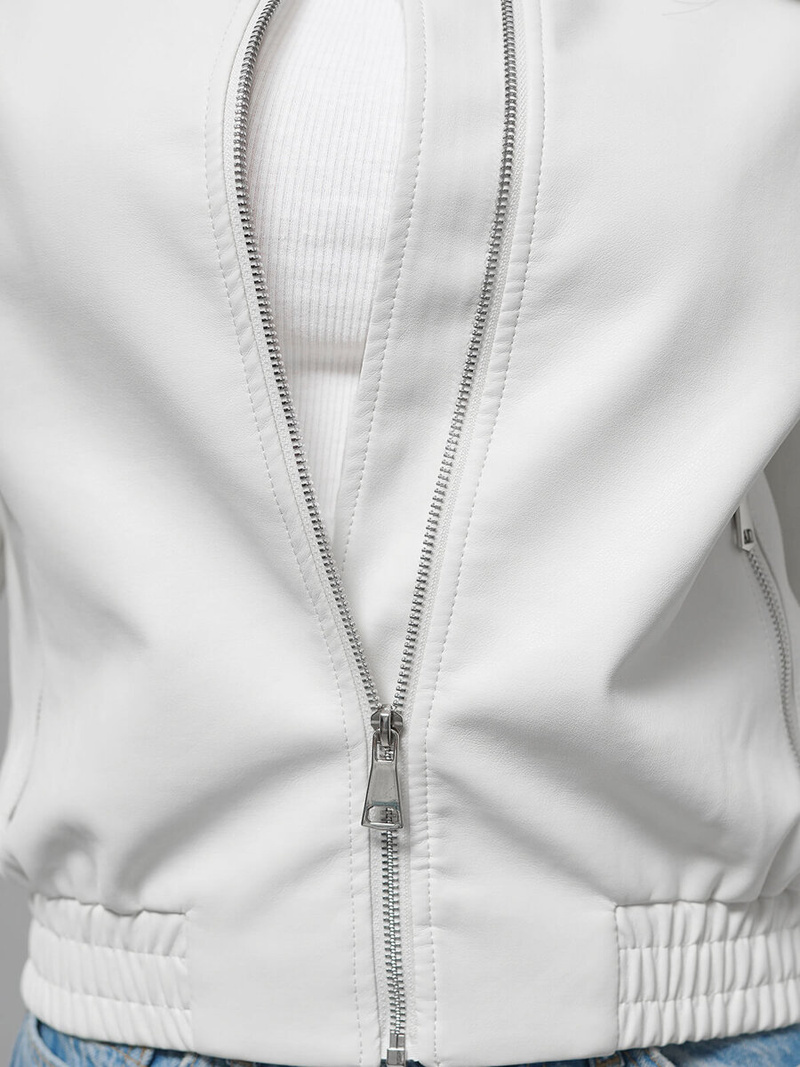 Дамско кожено яке бял OZONEE O/G116