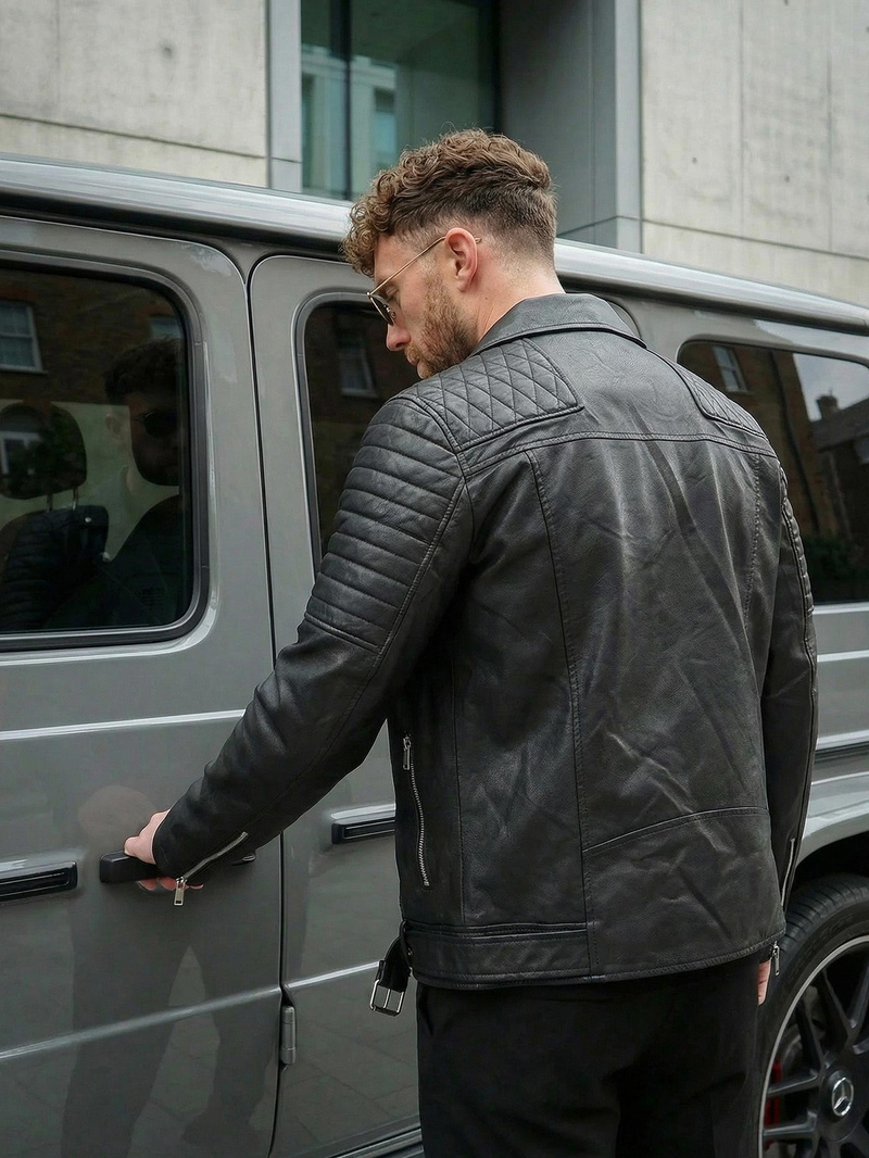 Мъжко кожено яке черно OZONEE JS/11Z8069