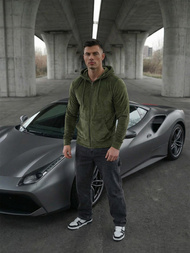 Мъжки велурен суитшърт каки OZONEE JS/8B1168/29Z