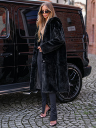 Дамско зимно яке от кожа черно OZONEE JS/11Z8250