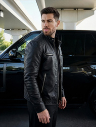 Мъжко кожено яке черно OZONEE JS/11Z8066