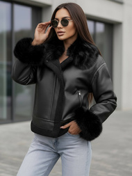 Дамско кожено яке черно OZONEE JS/61M8505/392Z