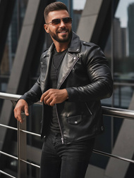 Мъжко кожено яке черно OZONEE JS/11Z8014Z