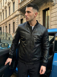 Мъжко кожено яке черно OZONEE JS/11Z8105Z