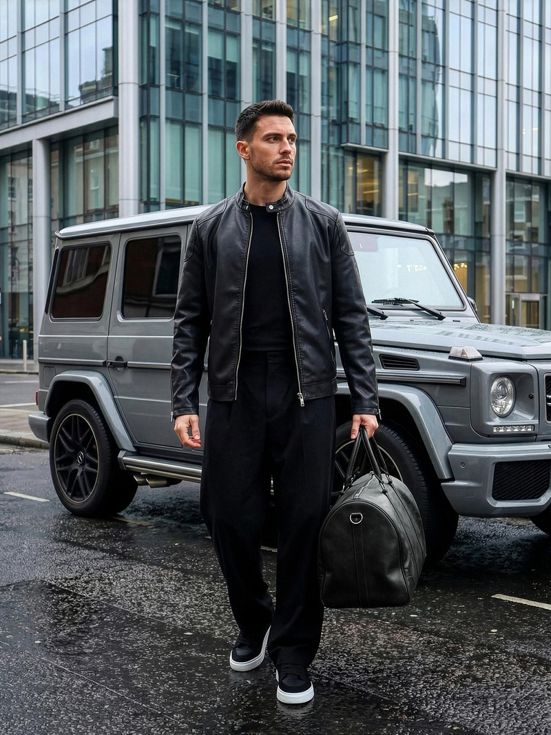 Мъжко кожено яке черно OZONEE JS/11Z8027