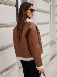 Дамско кожено яке кафява OZONEE JS/11Z8176