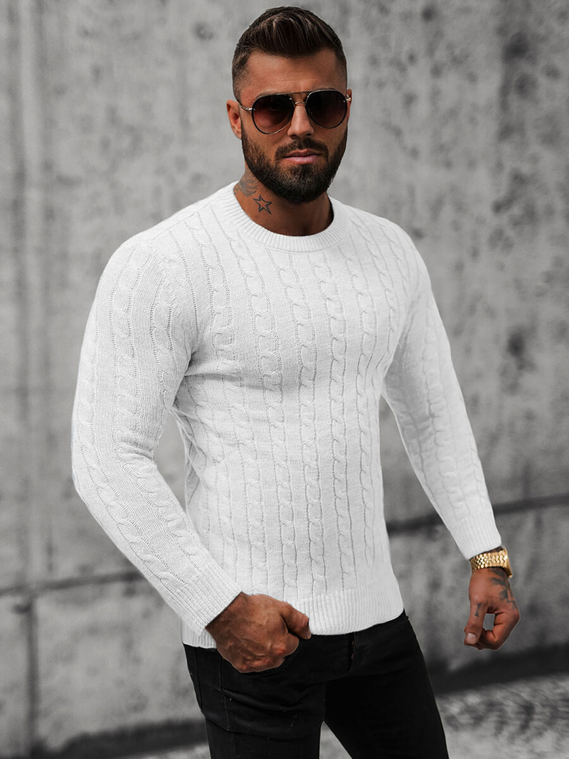 Мъжки пуловер бял OZONEE NB/MM6021/1Z