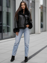 Дамско кожено яке черно OZONEE JS/61M8505/392Z