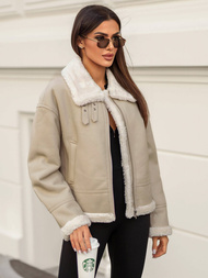 Дамско кожено яке бежова OZONEE JS/11Z8178