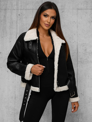 Дамско кожено яке черна OZONEE O/81331Z