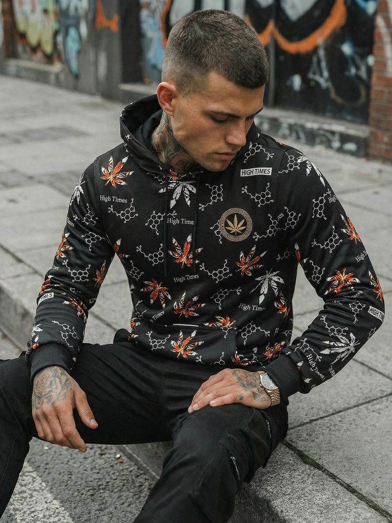 Мъжки суитшърт с качулка черен OZONEE O/B266Z