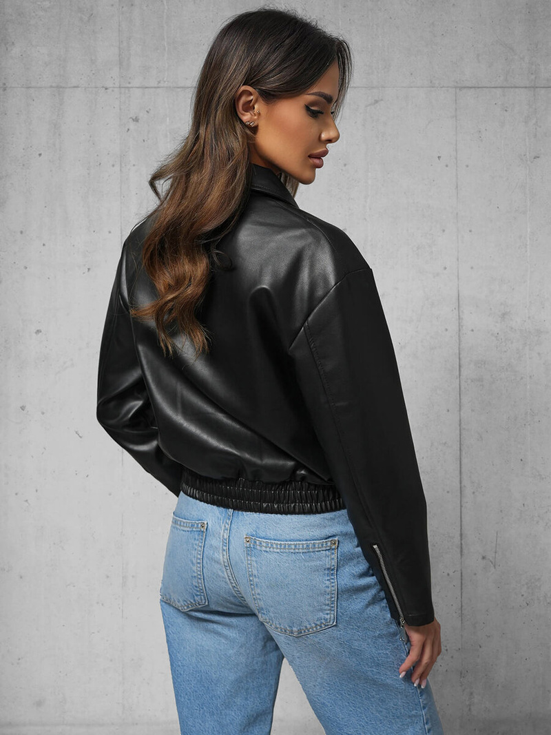 Дамско кожено яке черна OZONEE O/G116