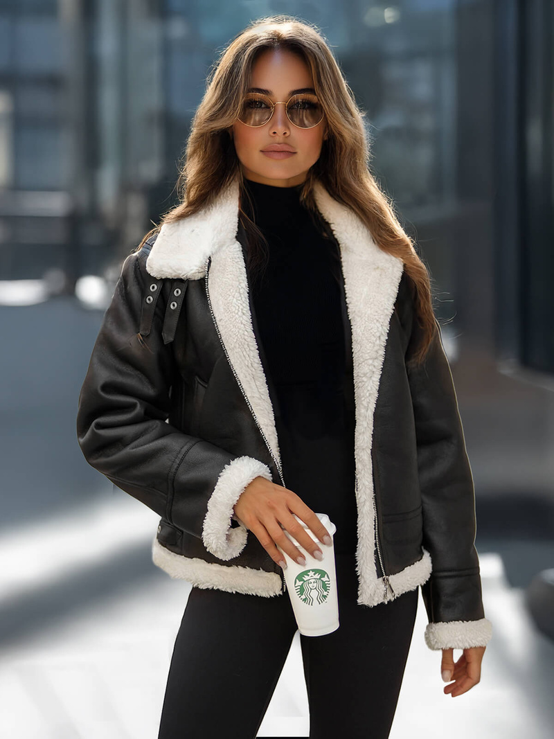 Дамско кожено яке черна OZONEE JS/11Z8178Z