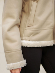 Дамско кожено яке бежова OZONEE JS/11Z8178